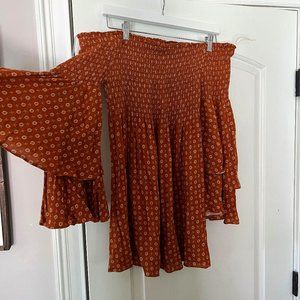 Hippie Love Off the Shoulder Dress - Burnt Orange